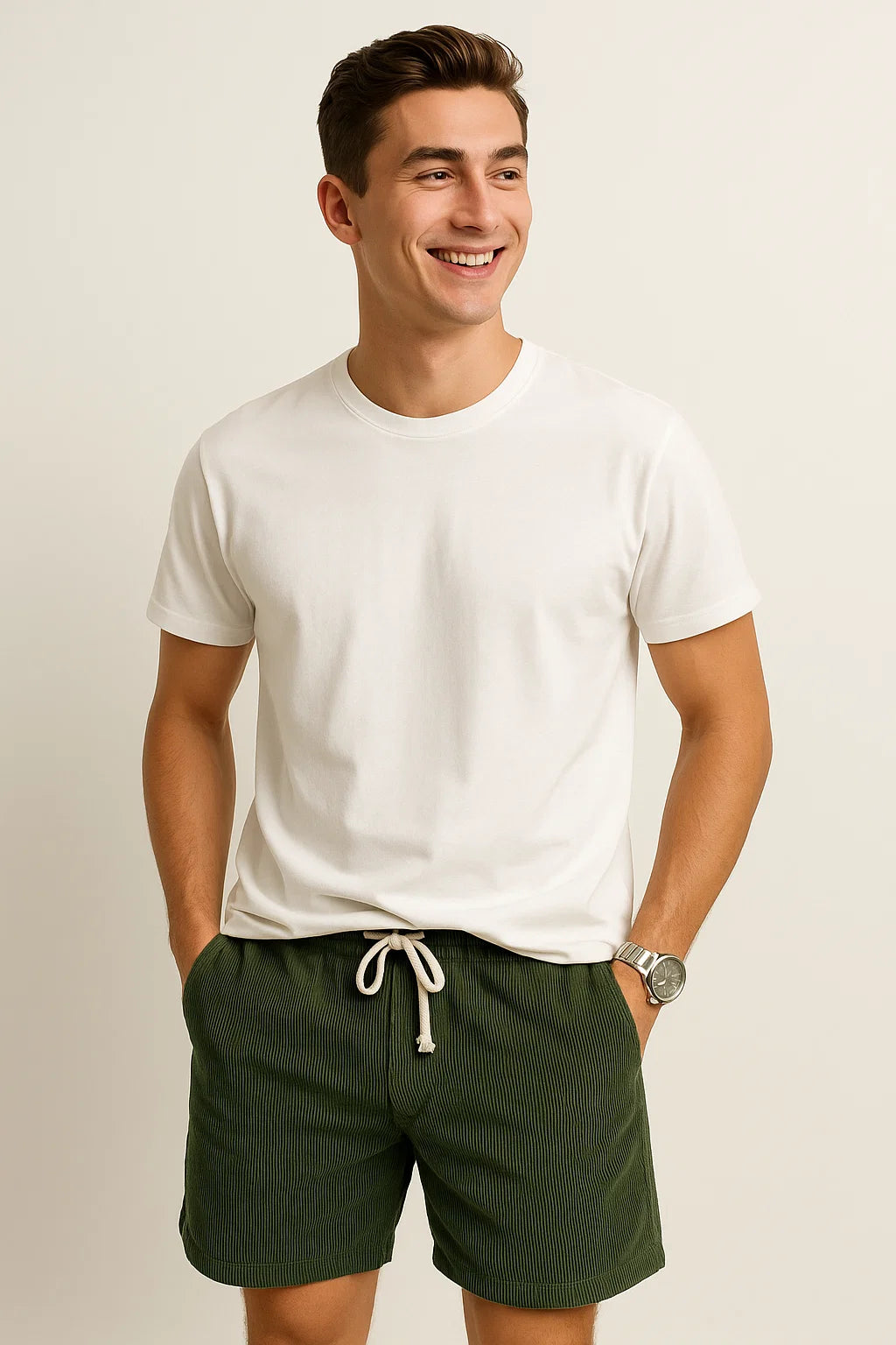 Trendy Men's Corduroy Summer Shorts - Green