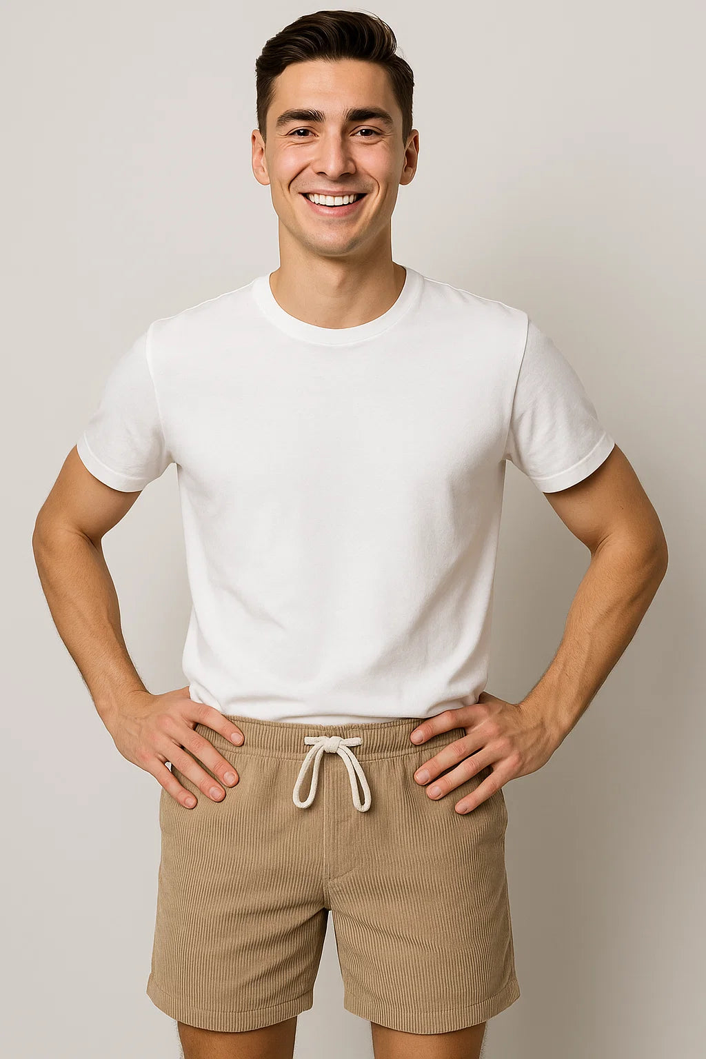 Trendy Men's Corduroy Summer Shorts - Biege