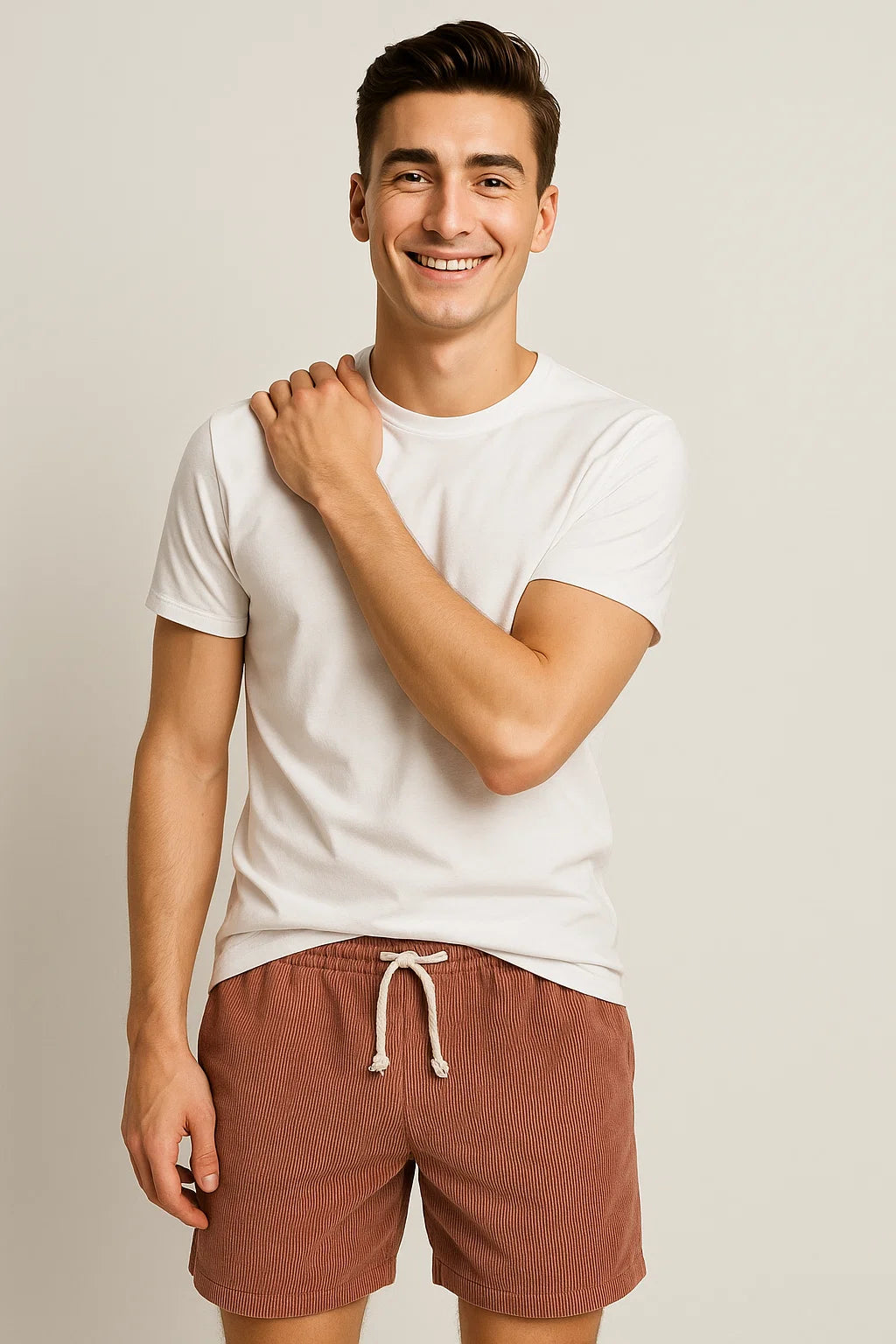 Trendy Men's Corduroy Summer Shorts - Pink
