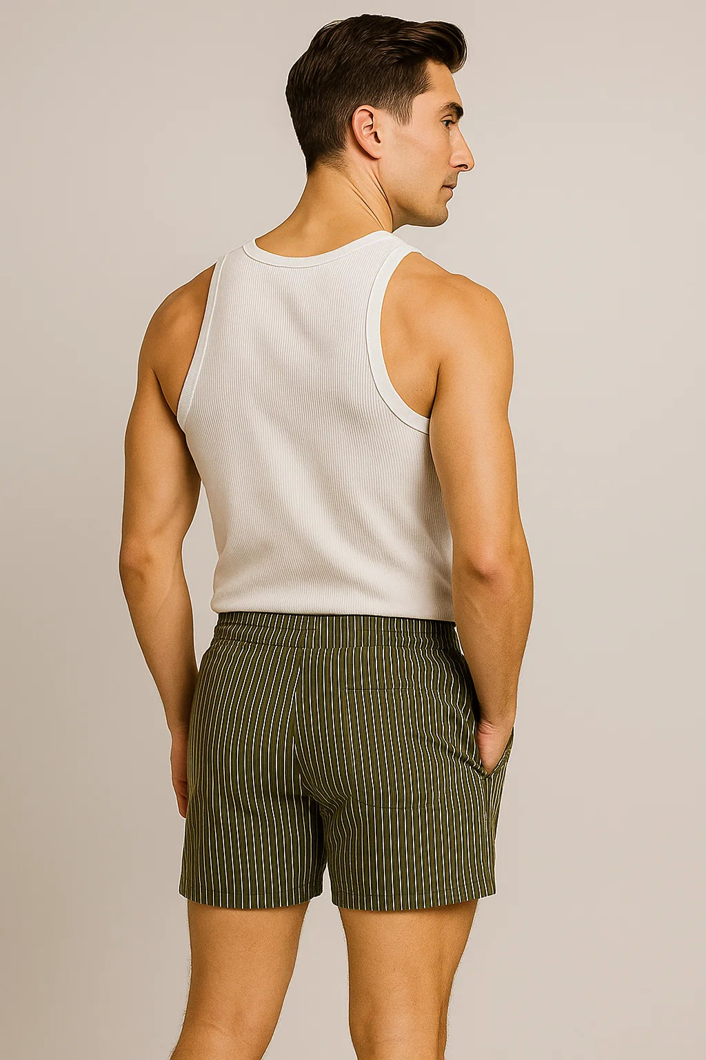 Men's Striped Casual Shorts - Green