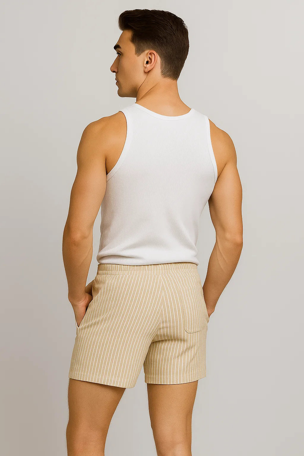 Men's Striped Casual Shorts Beige