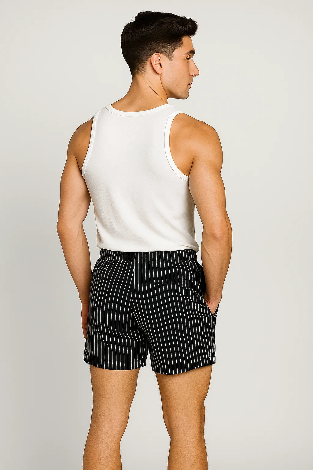 Men's Striped Casual Shorts - Black