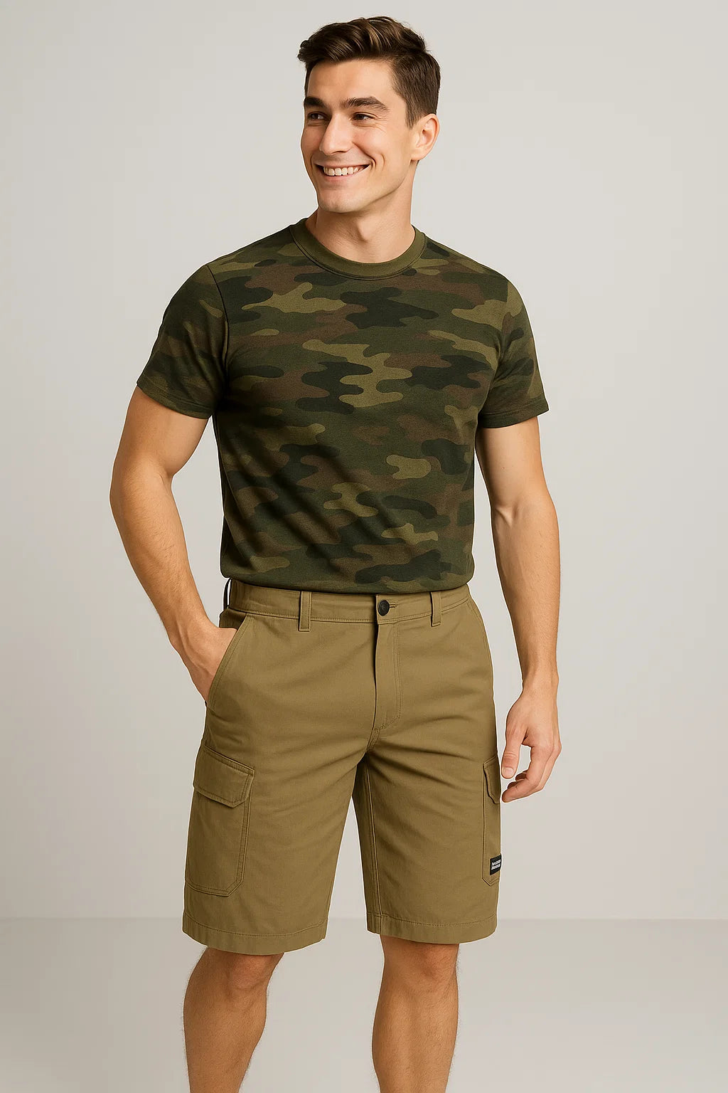Casual Men's Multi-Pocket Cargo Shorts - Khaki