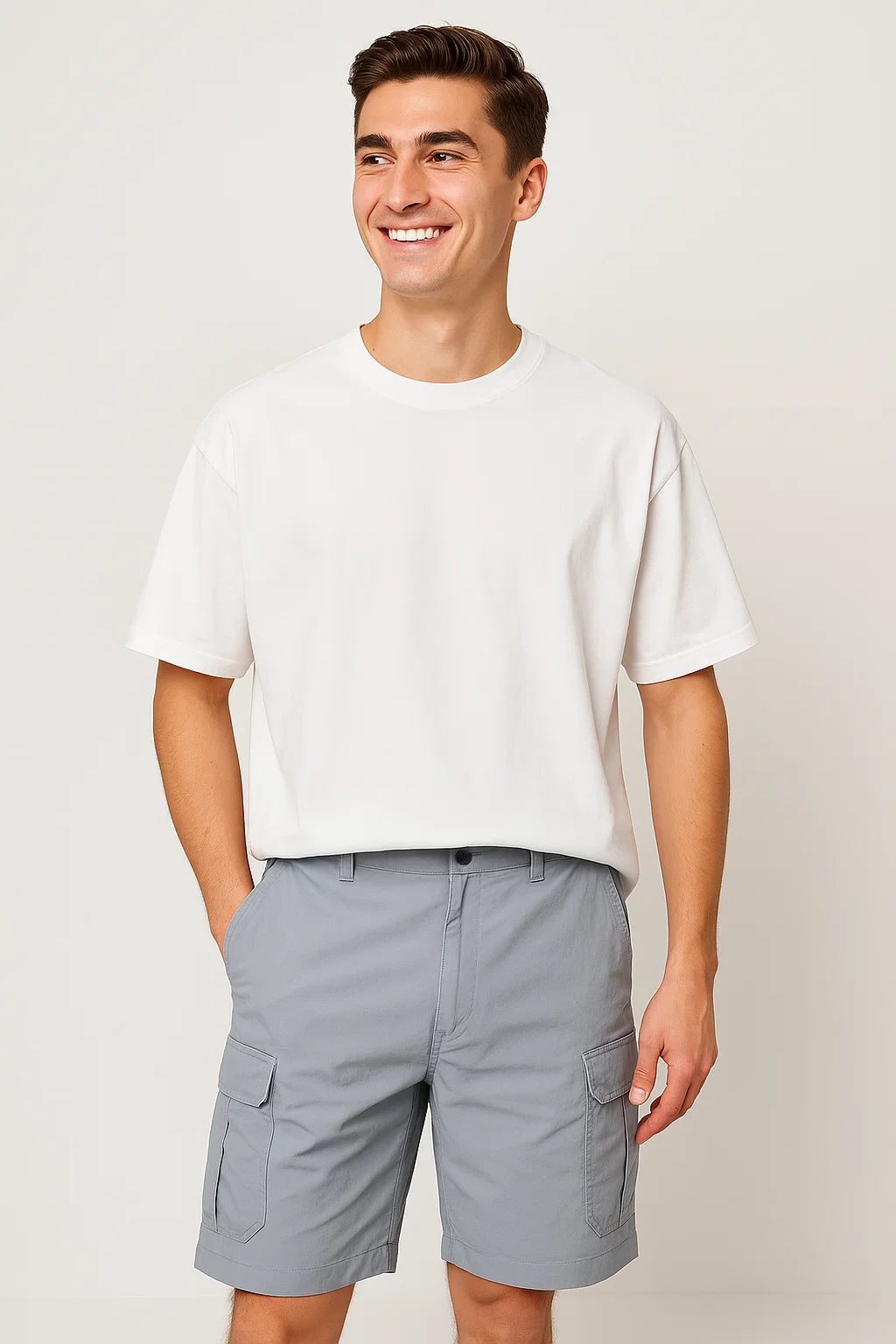 Casual Men's Multi-Pocket Cargo Shorts - Light Gray