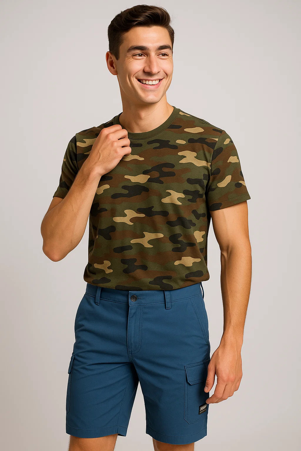 Casual Men's Multi-Pocket Cargo Shorts - Light Blue