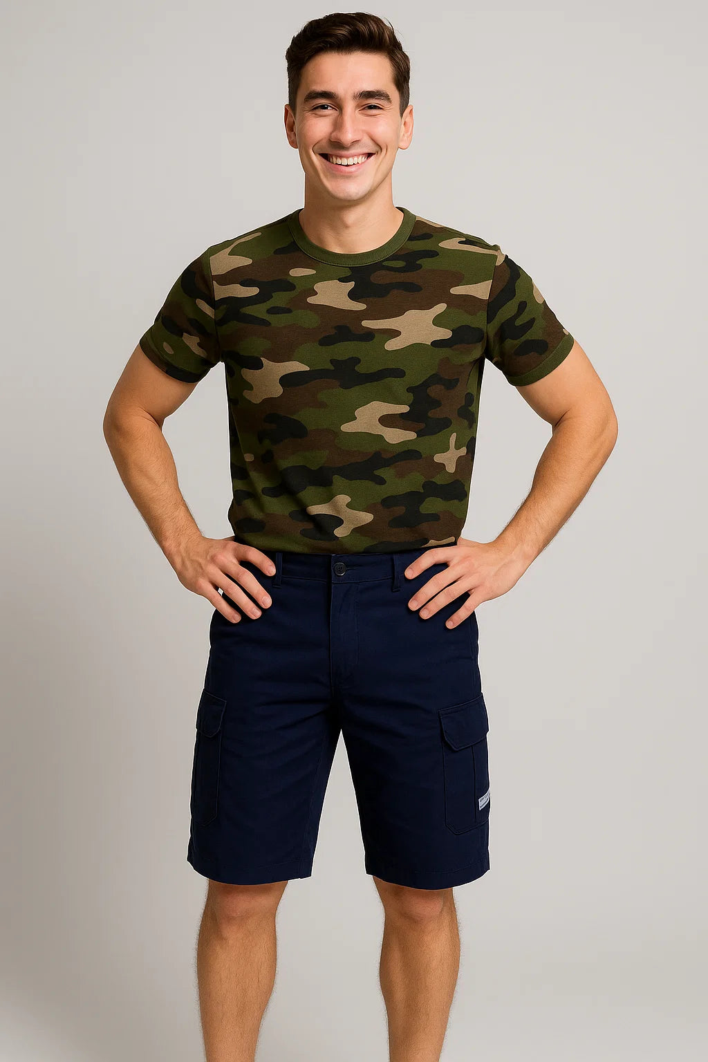 Casual Men's Multi-Pocket Cargo Shorts - Dark Blue