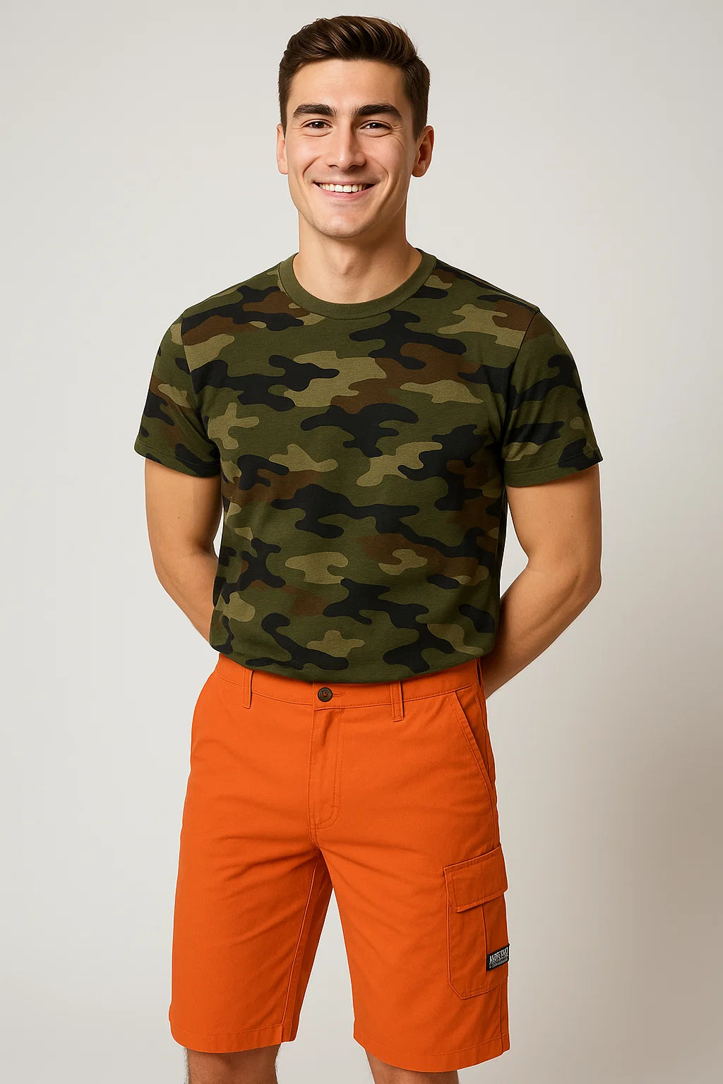 Casual Men's Multi-Pocket Cargo Shorts - Orange