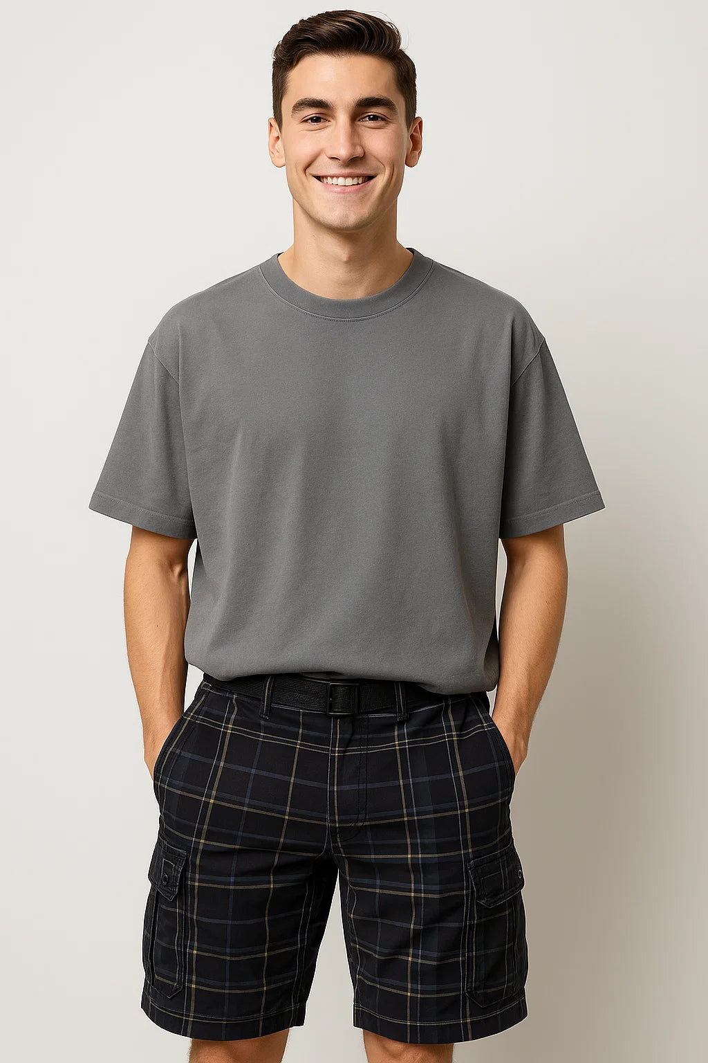 Classic Men's Striped Cargo Shorts - Black