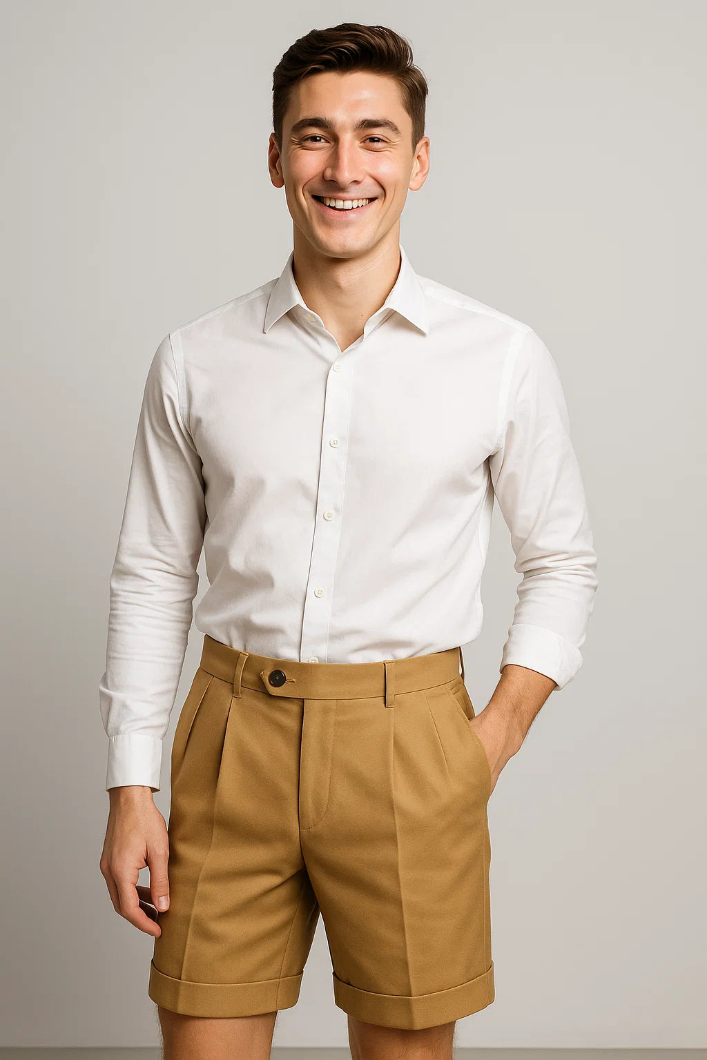 Classic Smart-casual Men's Shorts - Beige
