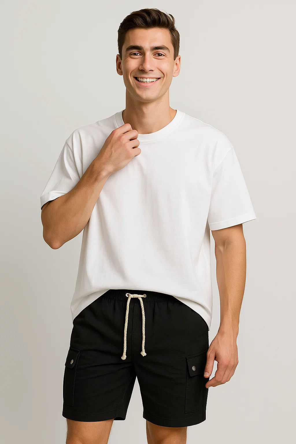 Trendy Summer Men's Linen Cargo Shorts - Black