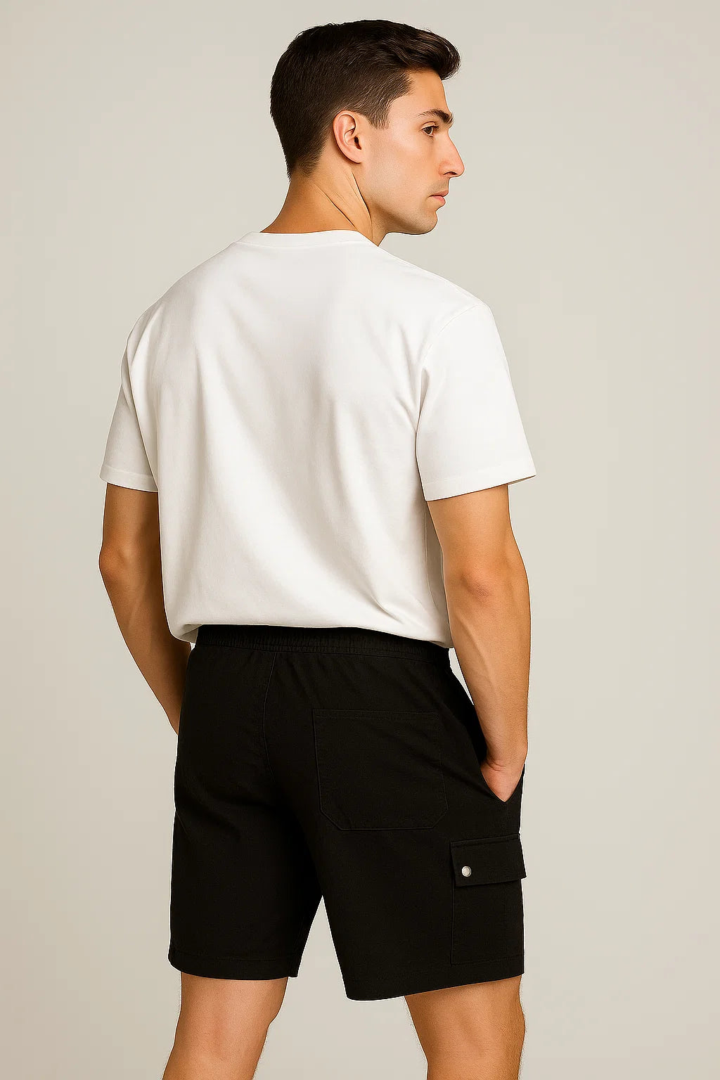 Trendy Summer Men's Linen Cargo Shorts - Black