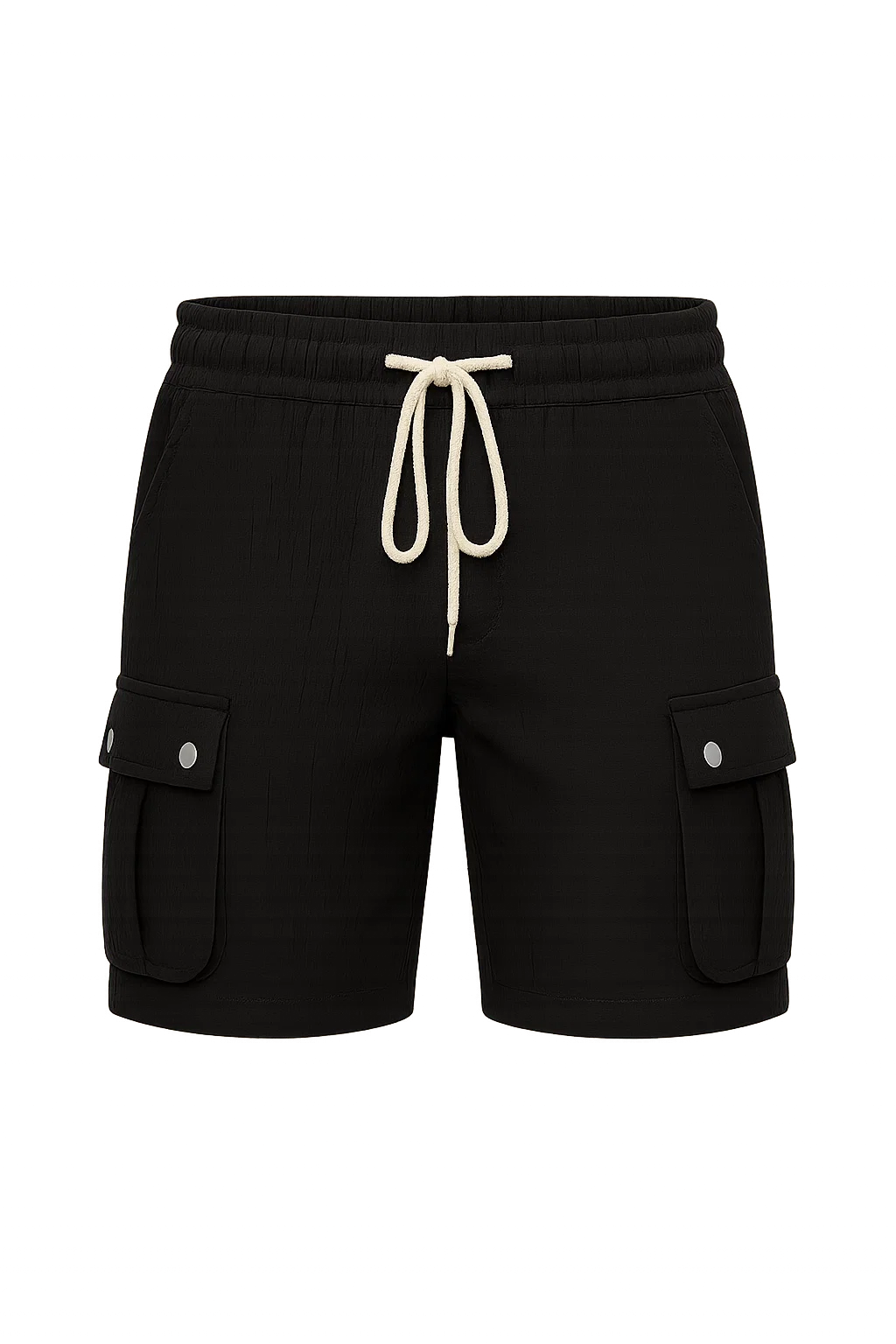 Trendy Summer Men's Linen Cargo Shorts - Black