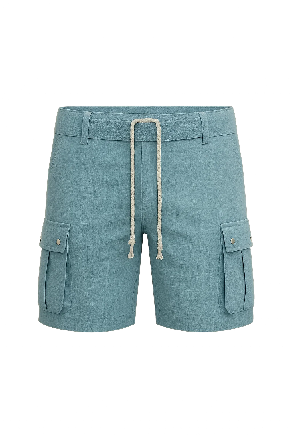 Trendy Summer Men's Linen Cargo Shorts - Light Blue