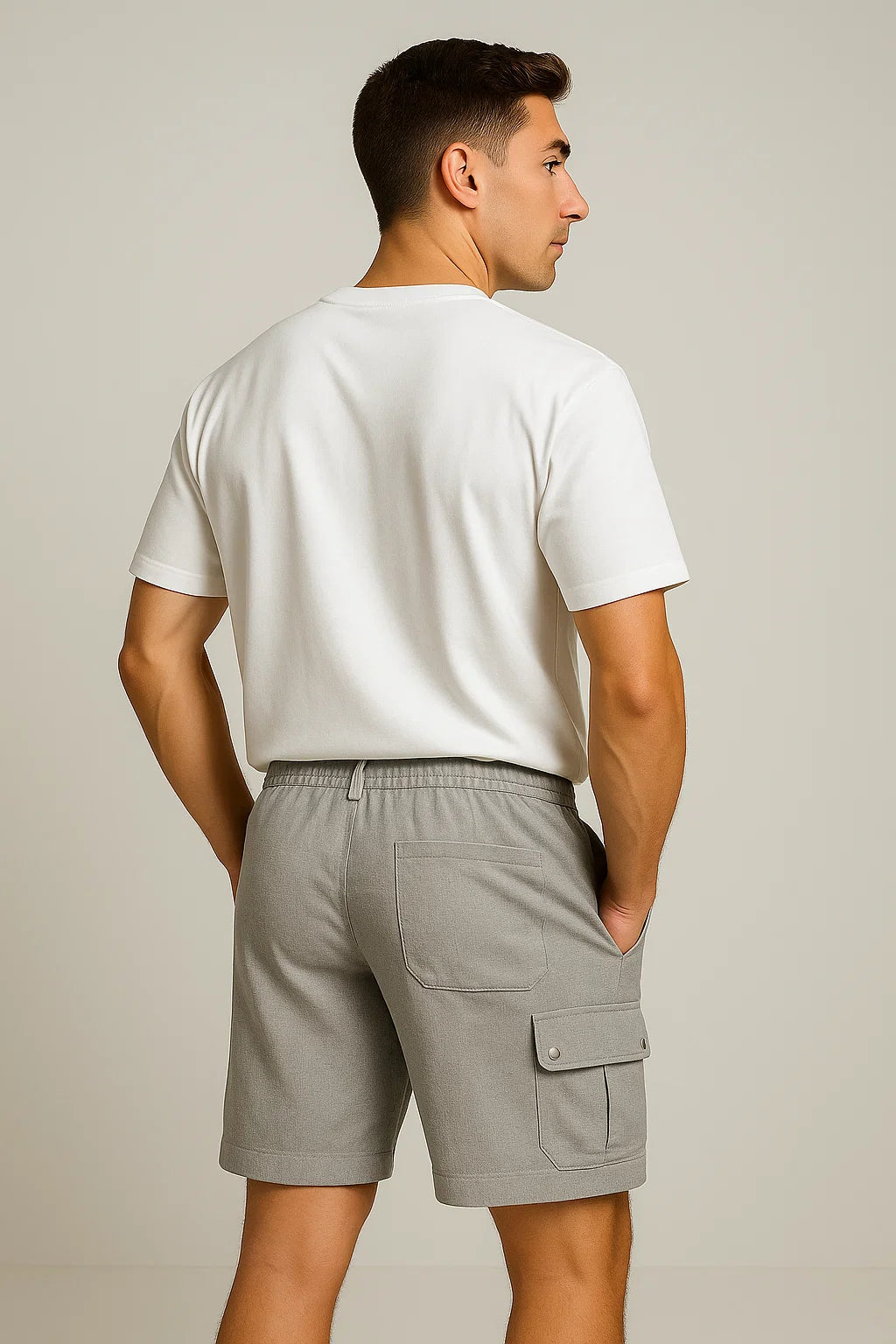 Trendy Summer Men's Linen Cargo Shorts - Light Gray