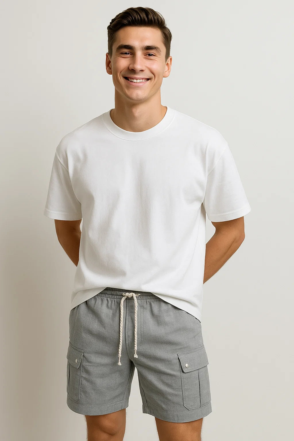Trendy Summer Men's Linen Cargo Shorts - Dark Gray
