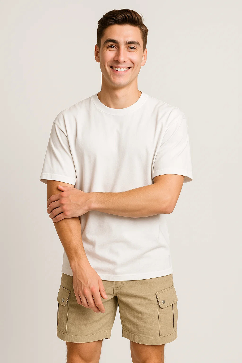 Trendy Summer Men's Linen Cargo Shorts - Khaki