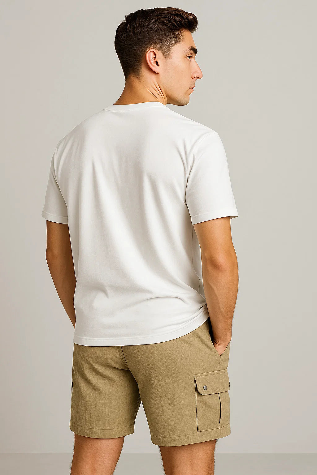 Trendy Summer Men's Linen Cargo Shorts - Khaki
