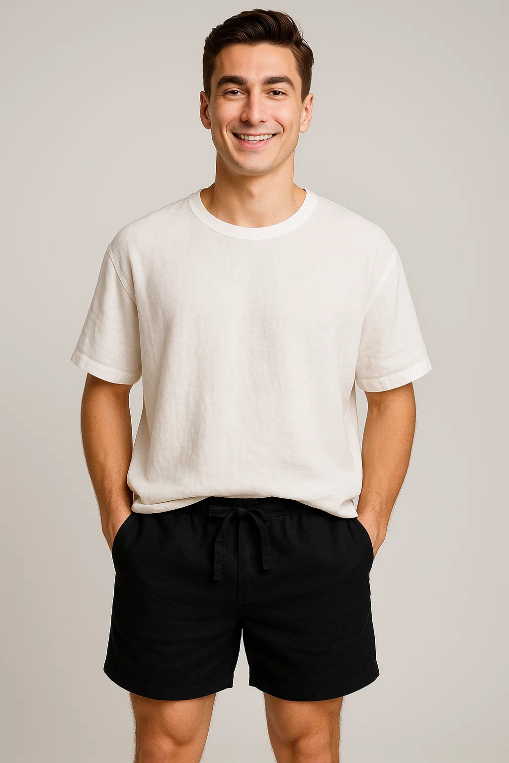 Casual Men's Summer Linen Shorts - Black