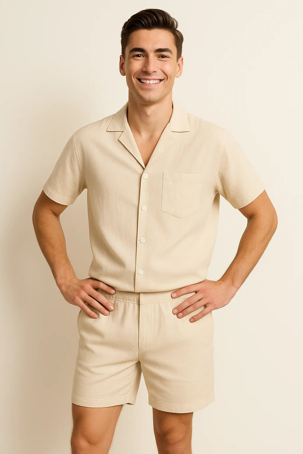 Modern Style Men’s Linen Outfit - White