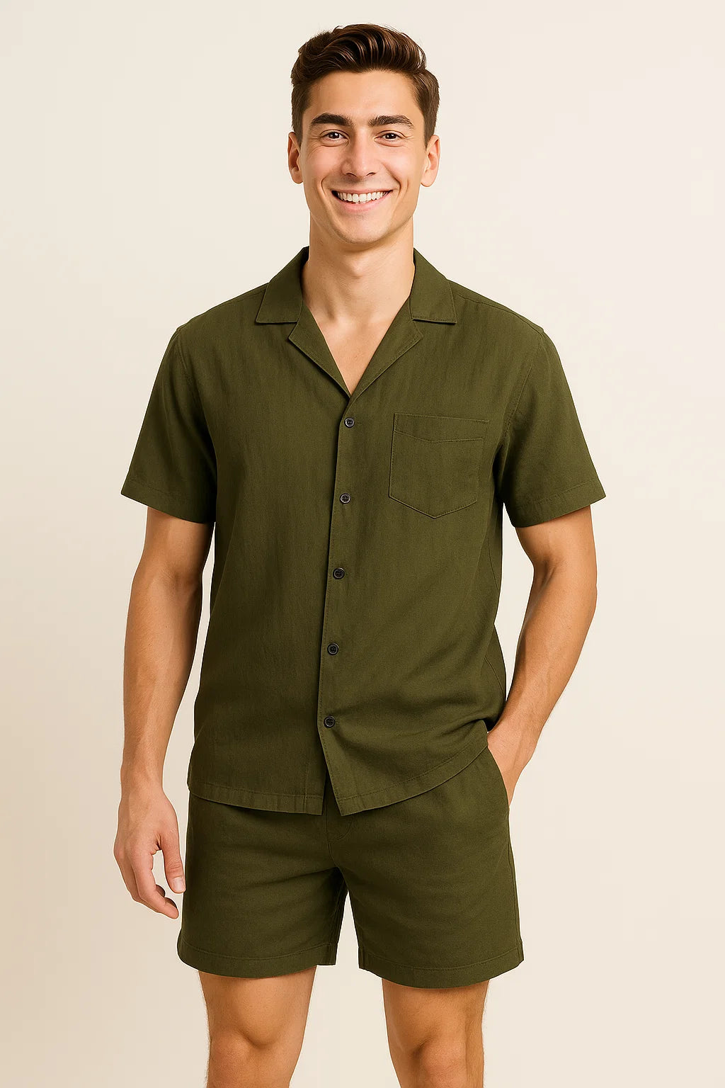 Modern Style Men’s Linen Outfit - Dark Green