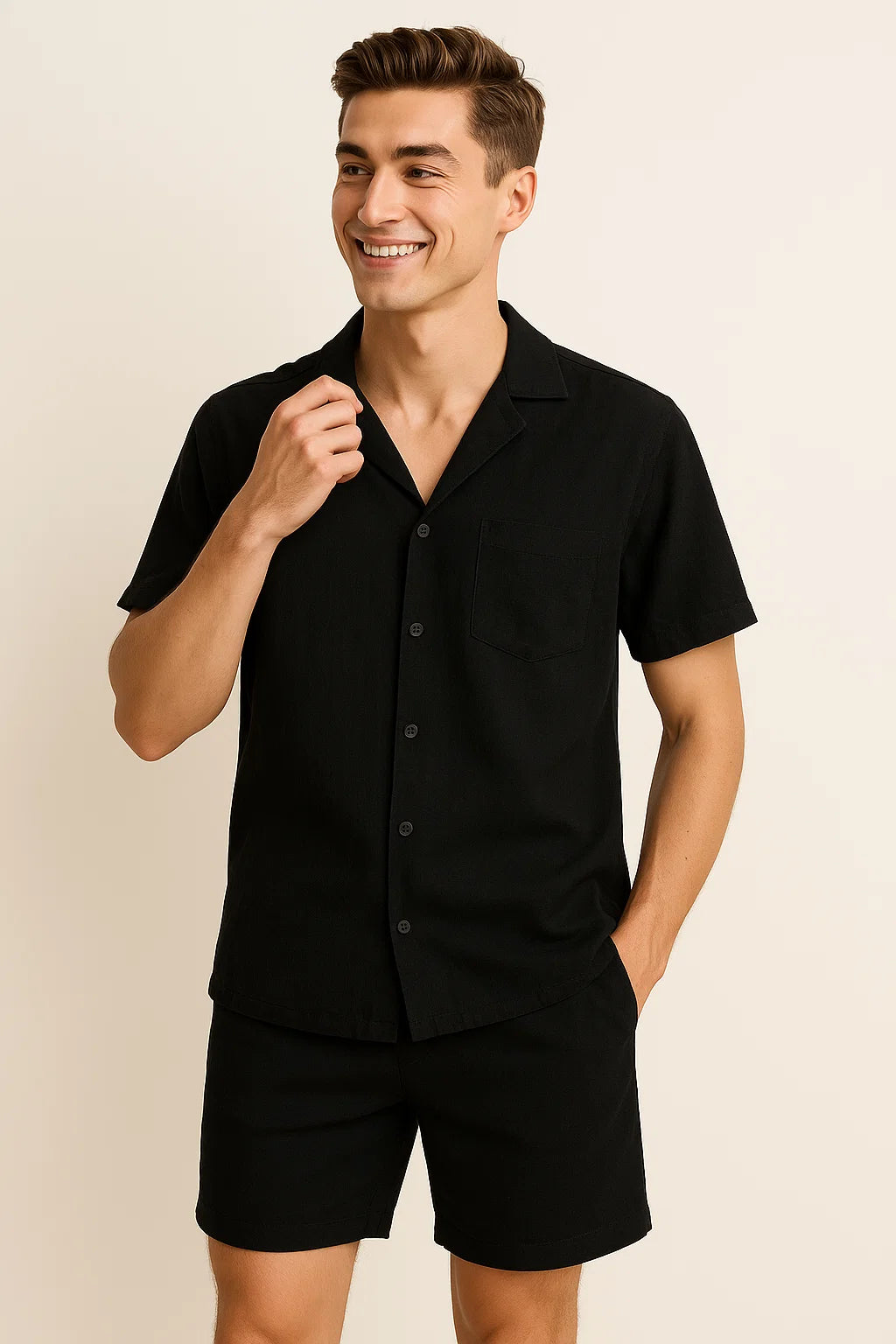 Modern Style Men’s Linen Outfit - Dark Black