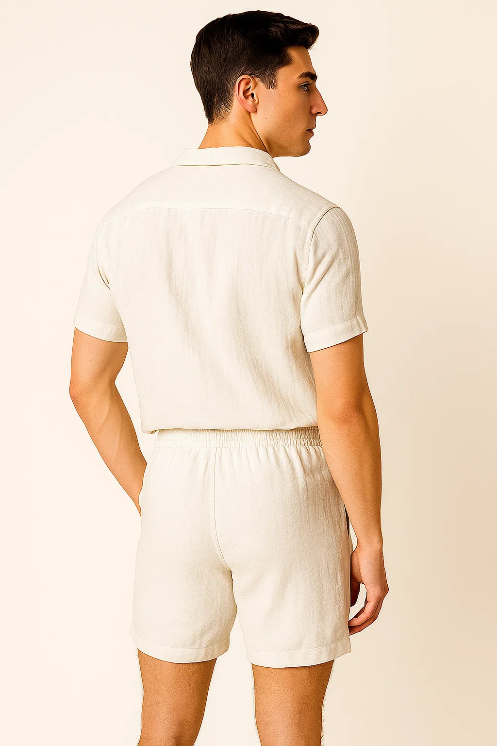 Modern Style Men’s Two-Piece Linen Set - White