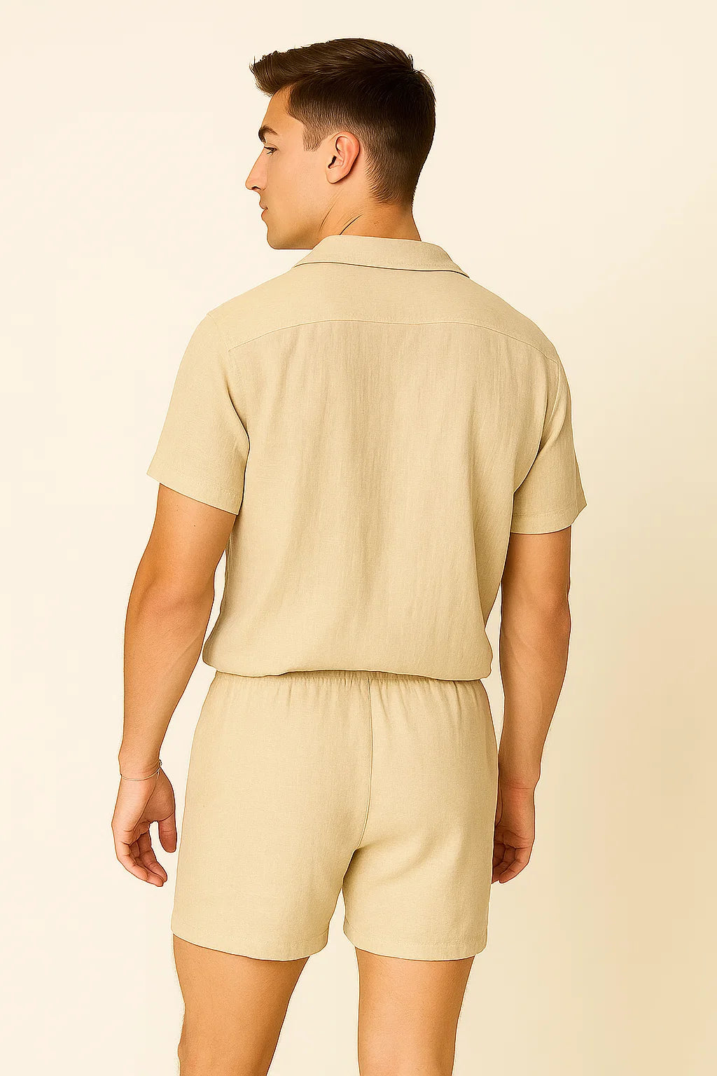 Modern Style Men’s Two-Piece Linen Set - Beige