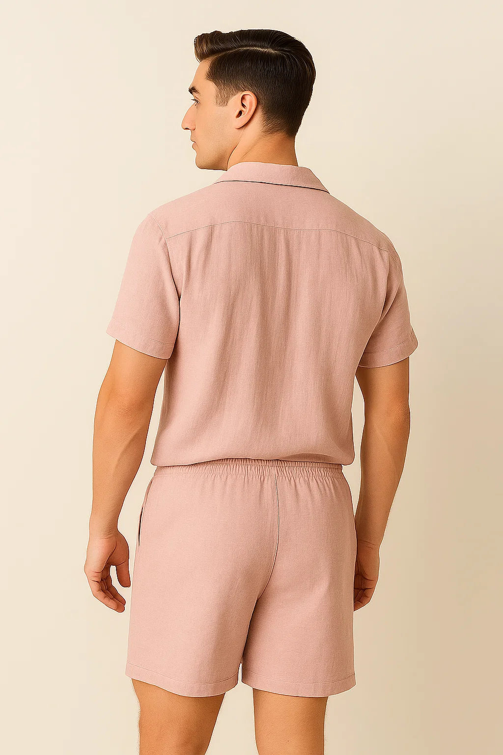 Modern Style Men’s Two-Piece Linen Set - Pink
