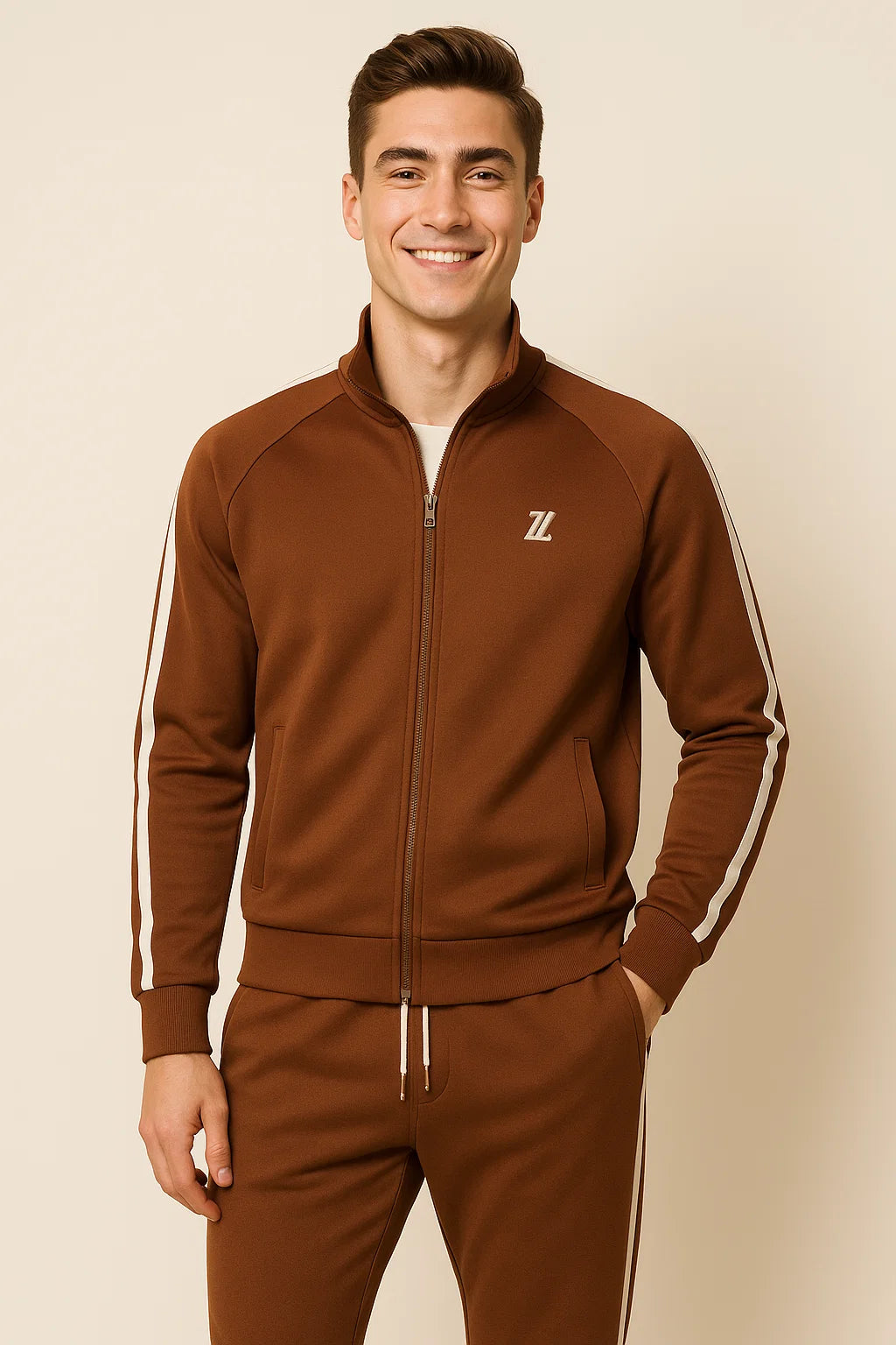 Elegant Men's Tracksuit Set – Brown