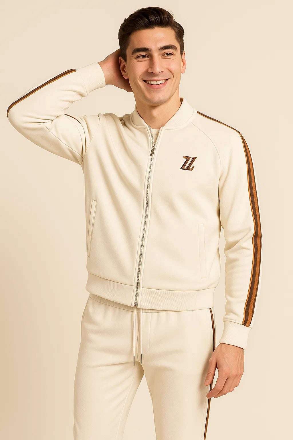 Elegant Men's Tracksuit Set – Beige