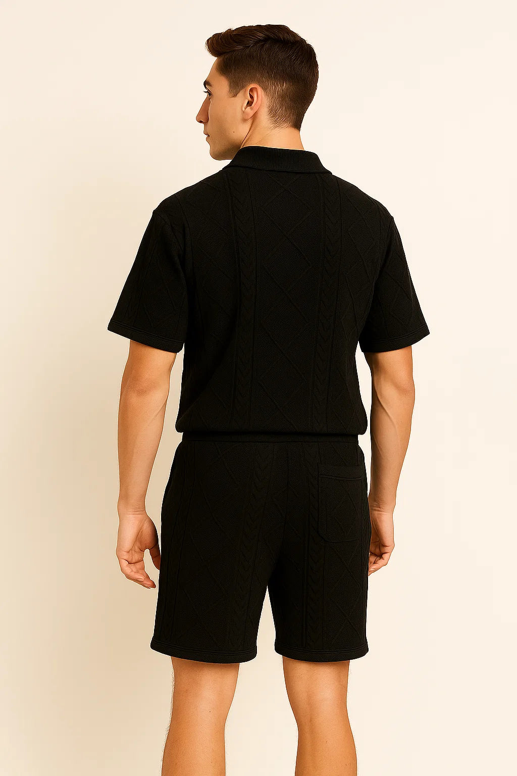 Trendy Men's Short Sleeve Casual Suit – Black