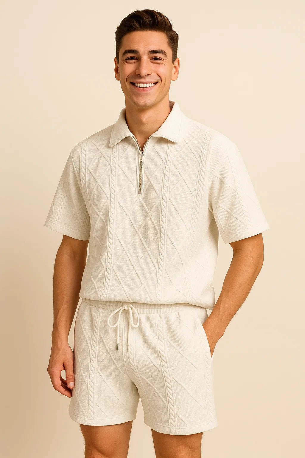Trendy Men's Short Sleeve Casual Suit – White