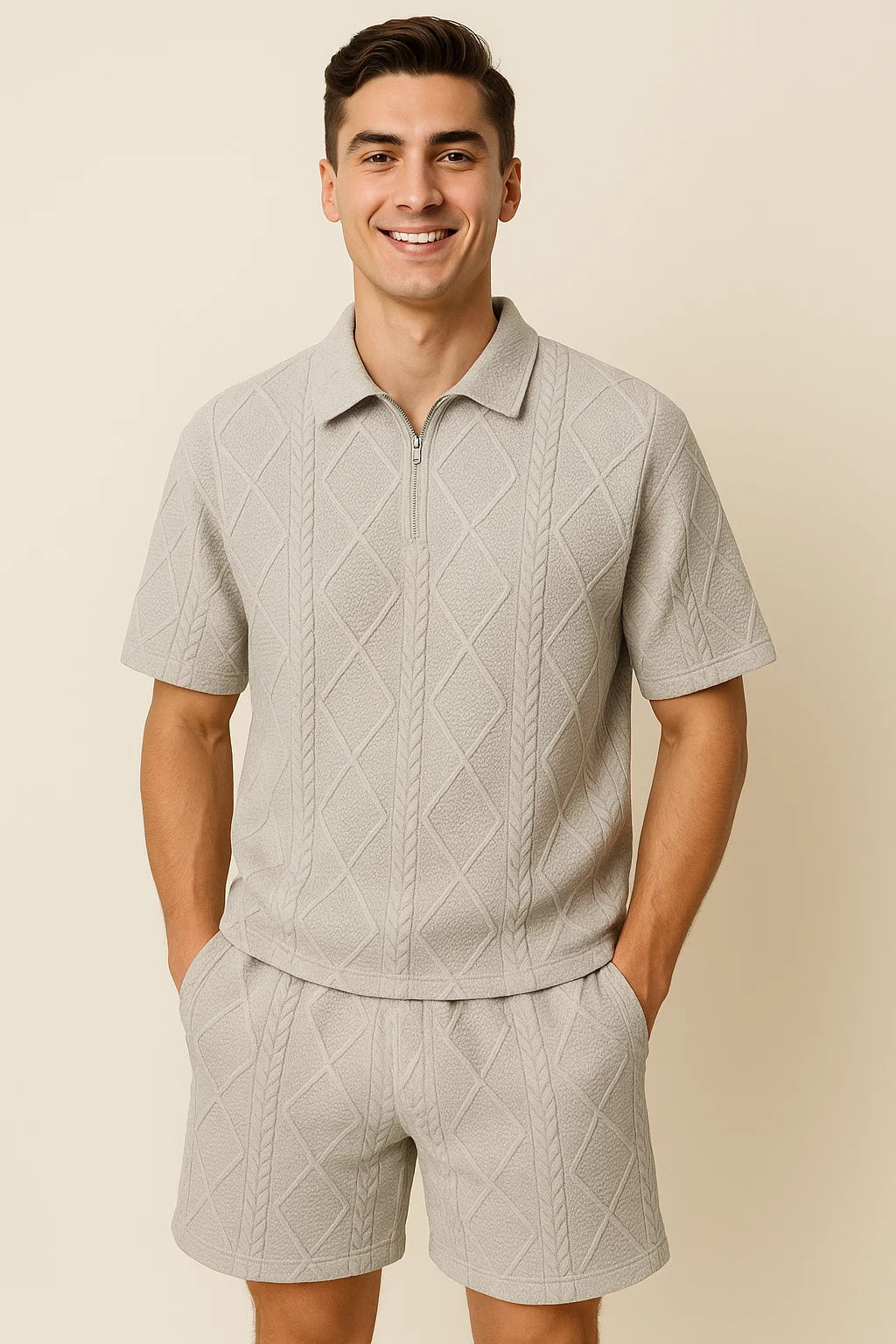 Trendy Men's Short Sleeve Casual Suit – Gray