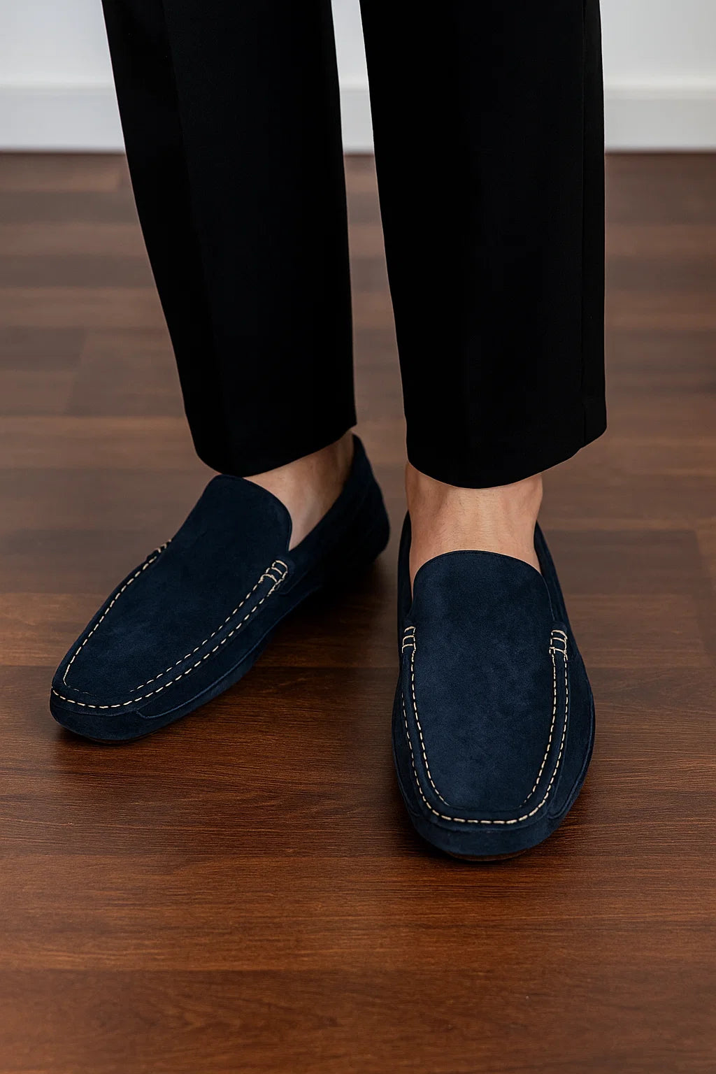Vintage Style Men’s Suede Loafers - Dark Blue