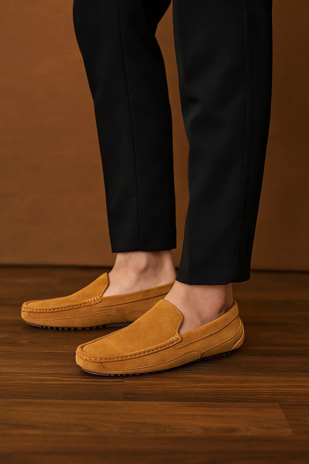 Vintage Style Men’s Suede Loafers - Khaki