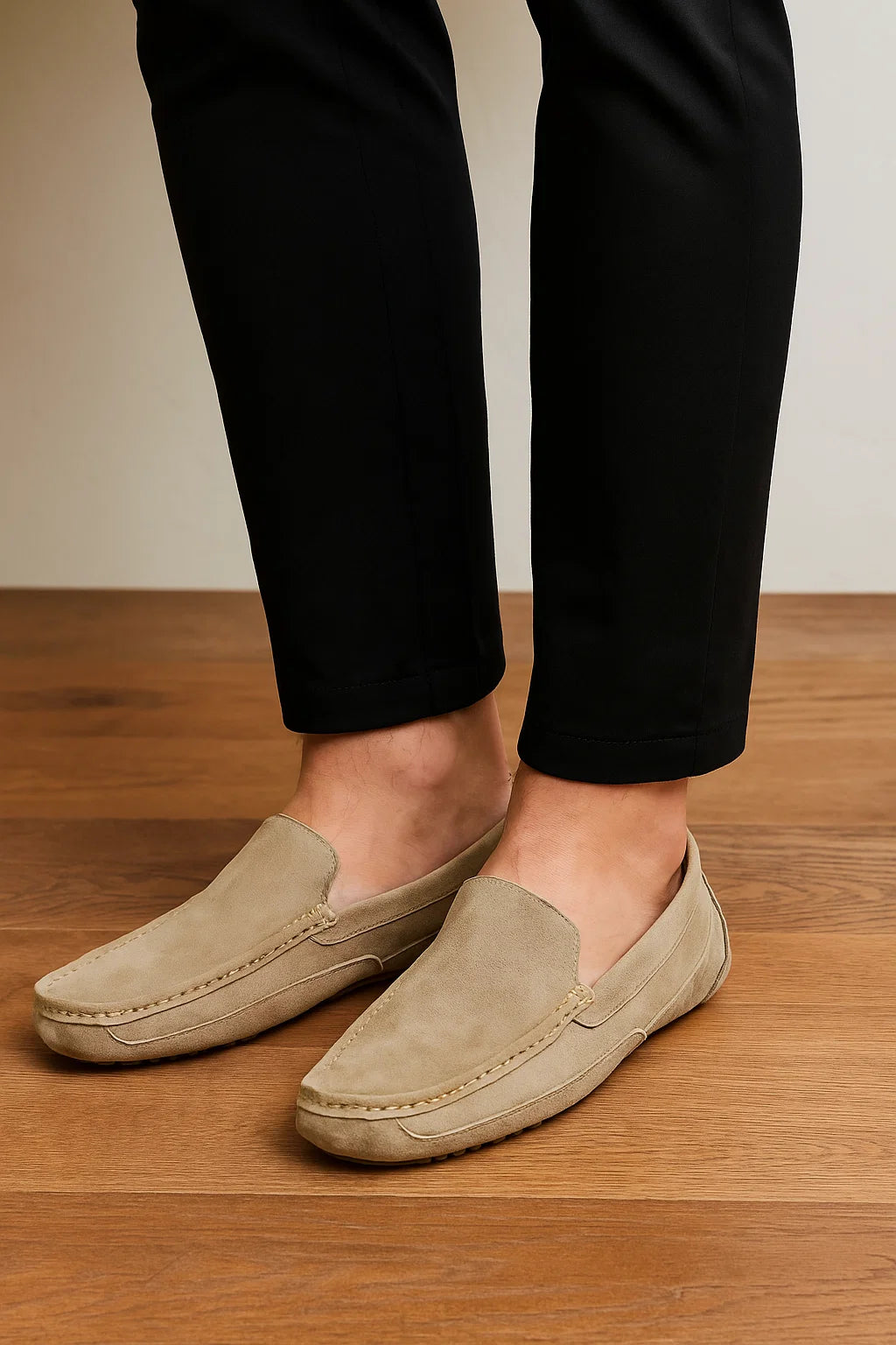 Vintage Style Men’s Suede Loafers - Beige