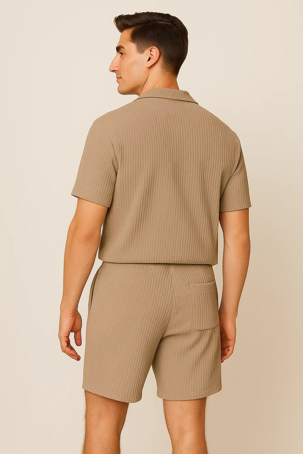 Classic Men’s Shirt and Shorts Set - Beige