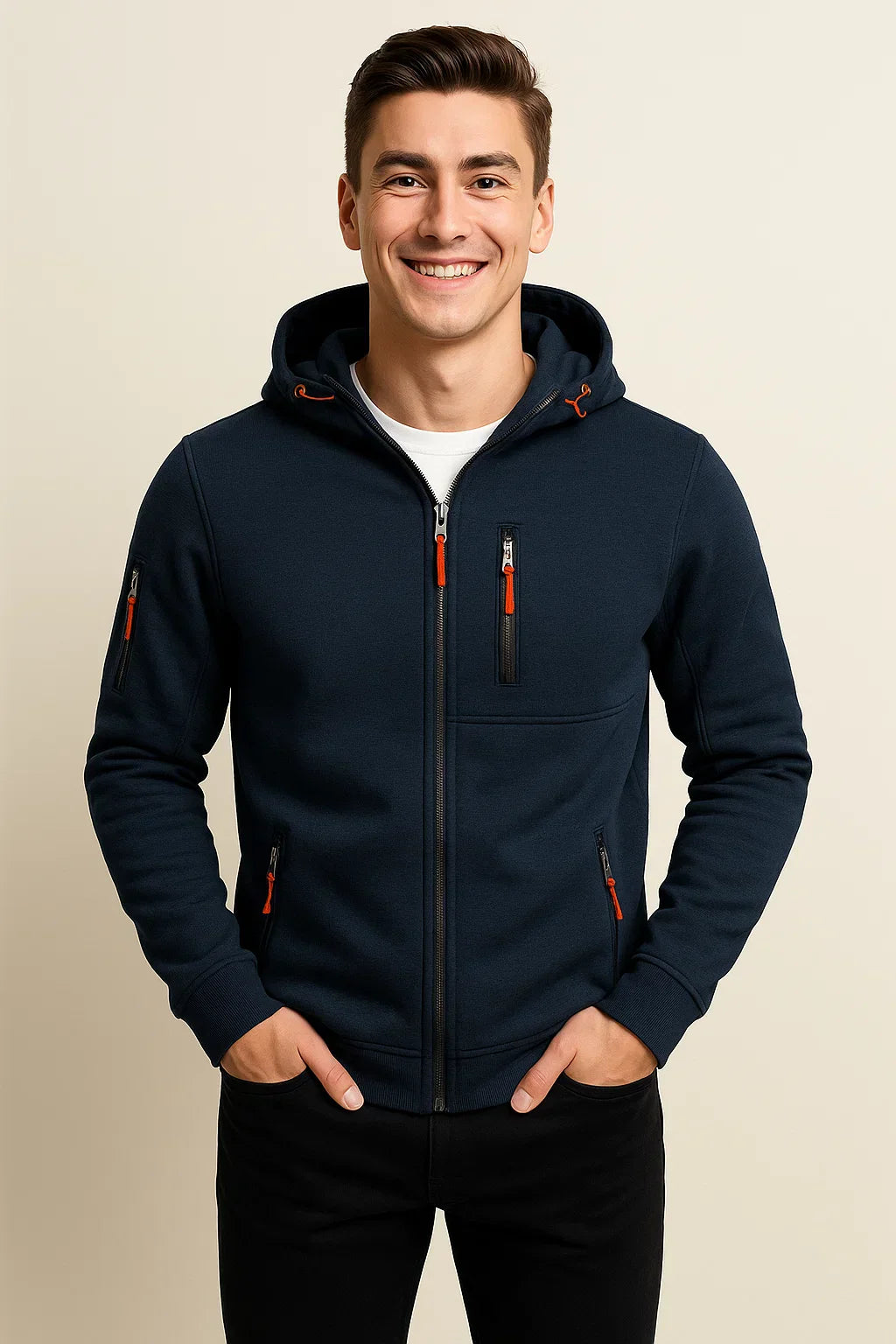 Men's Classic Hoodie with Zipper - Navy Blue