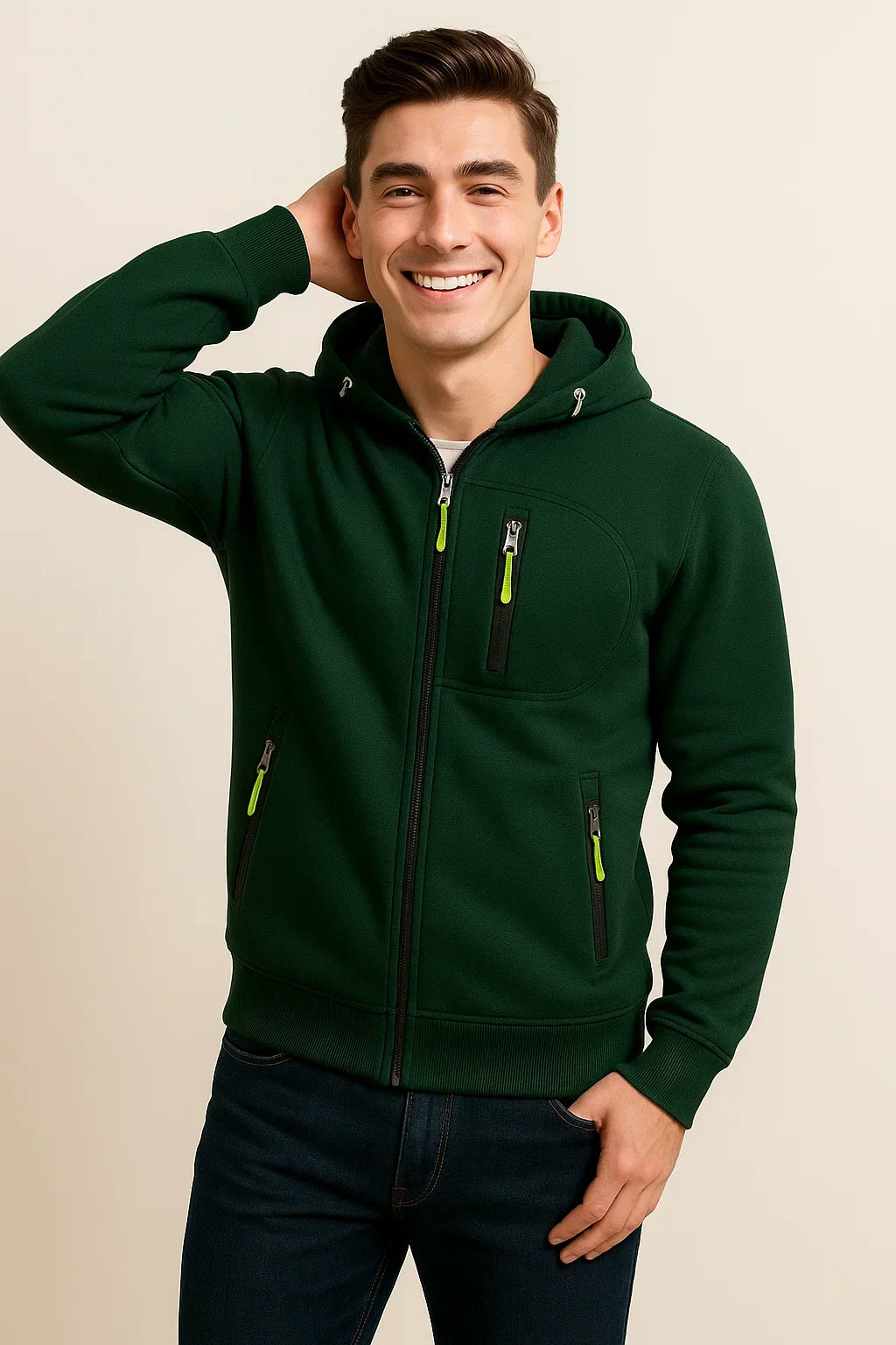 Men's Classic Hoodie with Zipper - Green