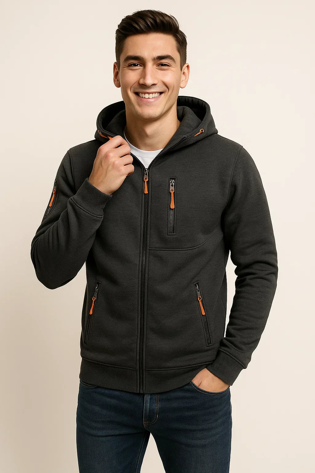 Men's Classic Hoodie with Zipper - Dark Gray