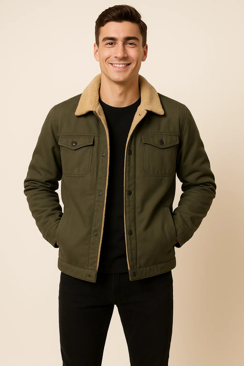 Men's Trendy Winter and Fall Bomber Jacket - Army Green