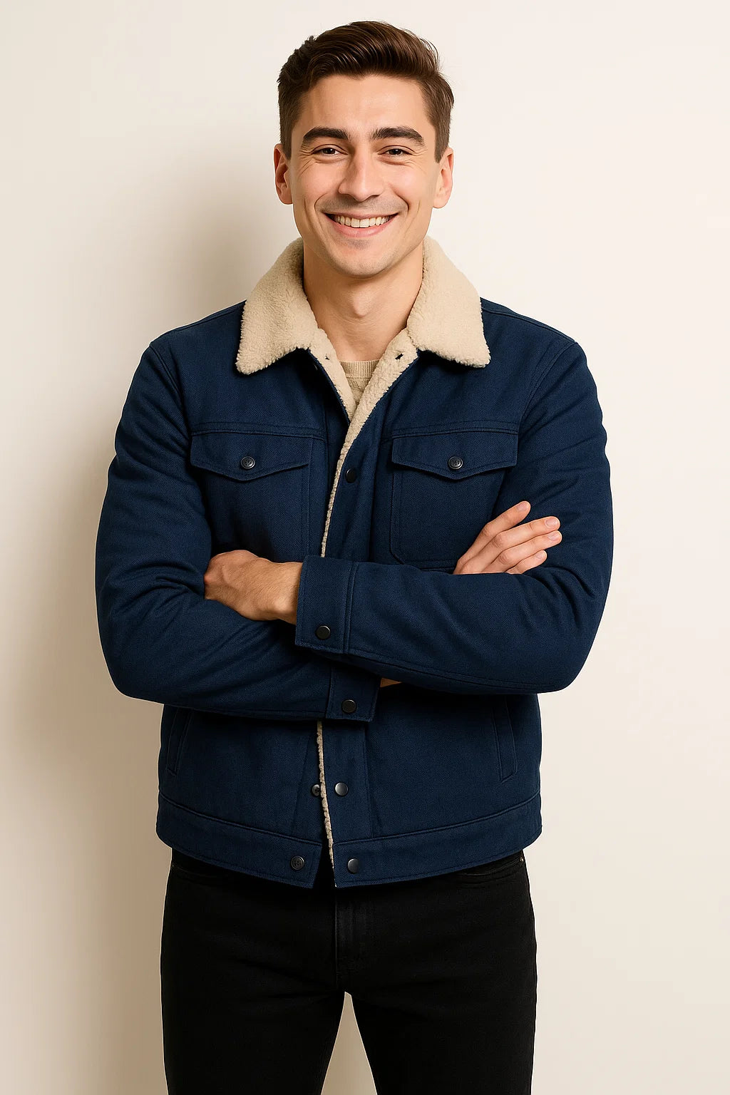 Men's Trendy Winter and Fall Bomber Jacket - Navy Blue