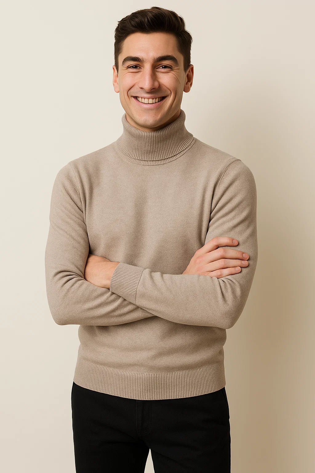 Men's Elegant Turtleneck Sweater - Beige