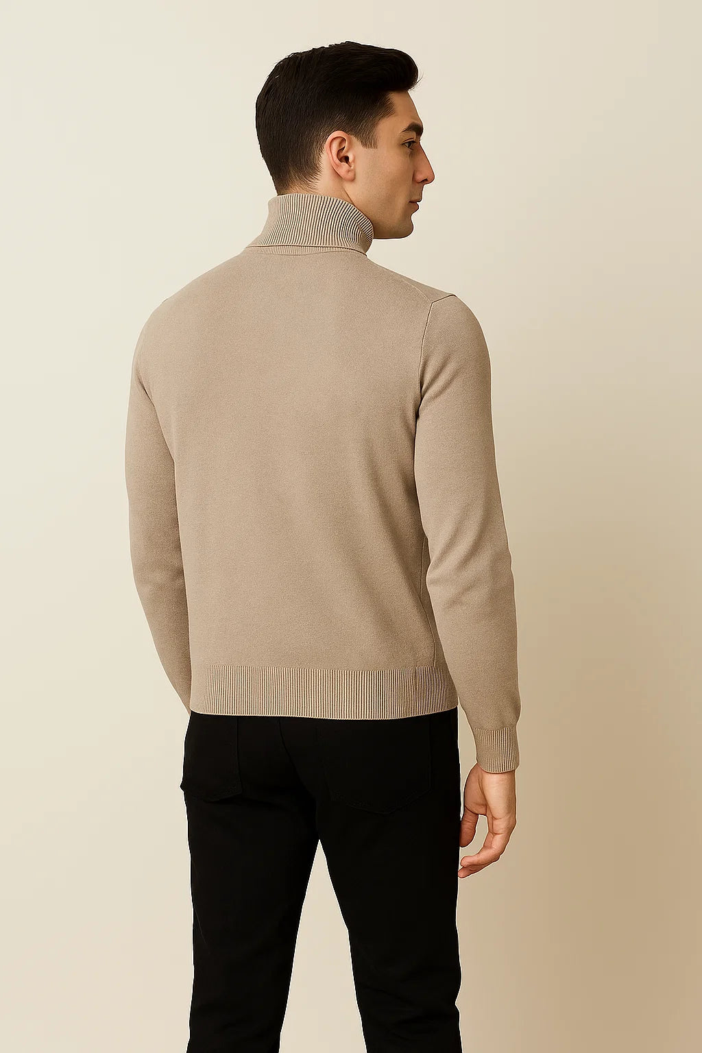 Men's Elegant Turtleneck Sweater - Beige