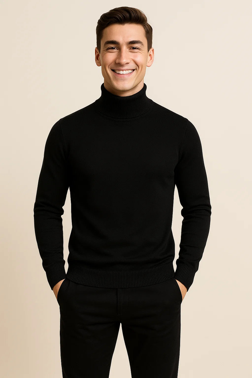 Men's Elegant Turtleneck Sweater - Black