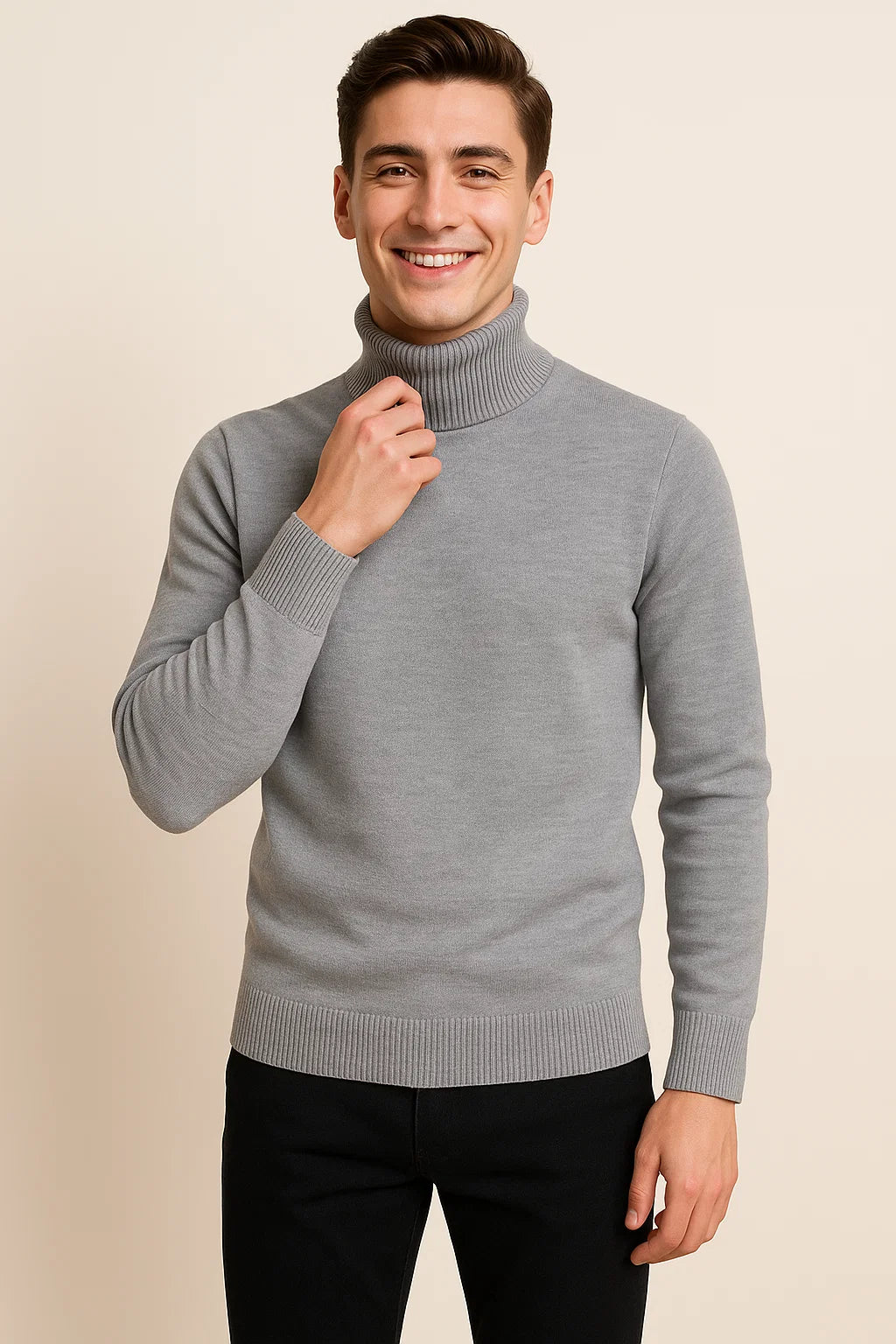 Men's Elegant Turtleneck Sweater - Grey