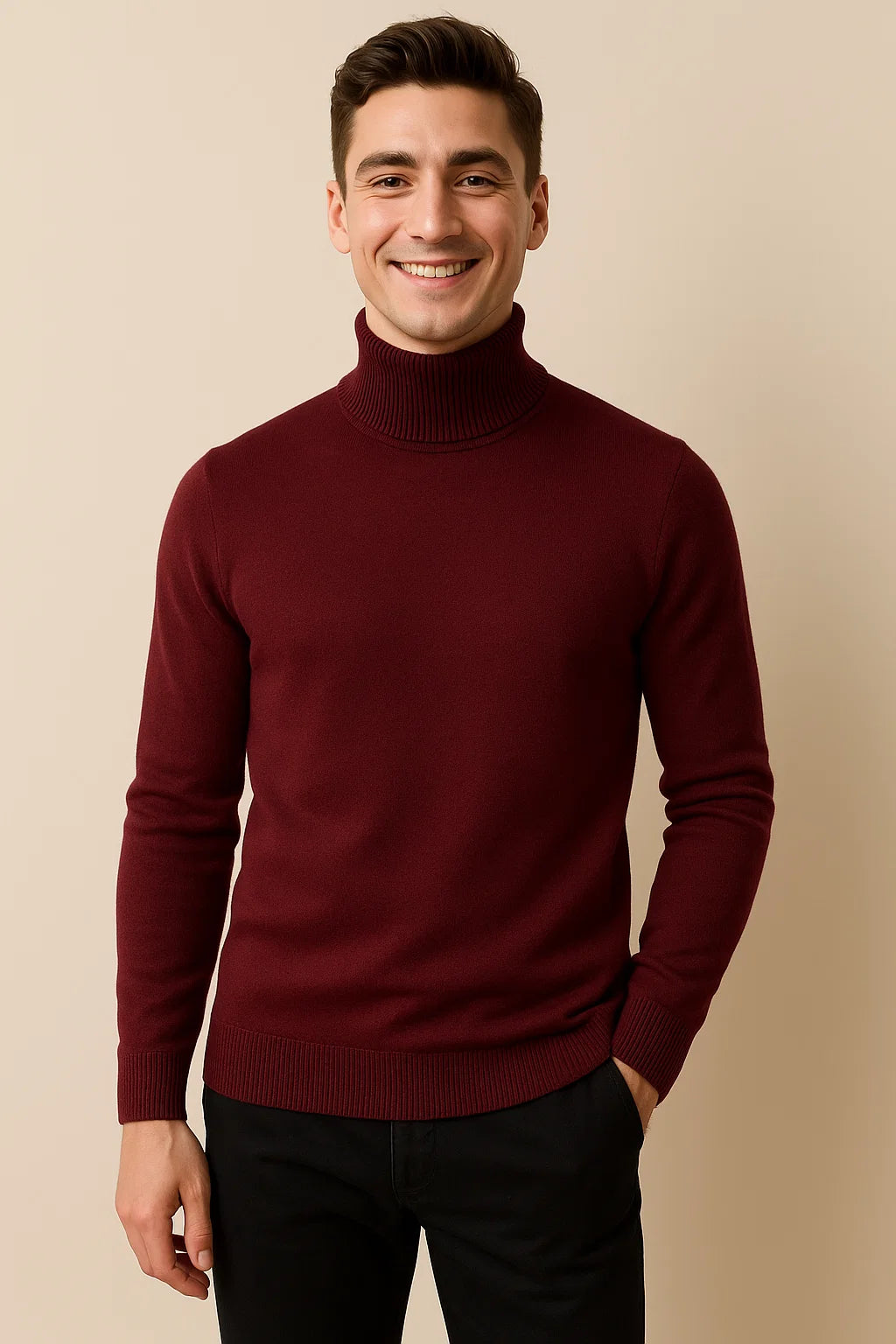 Men's Elegant Turtleneck Sweater - Red