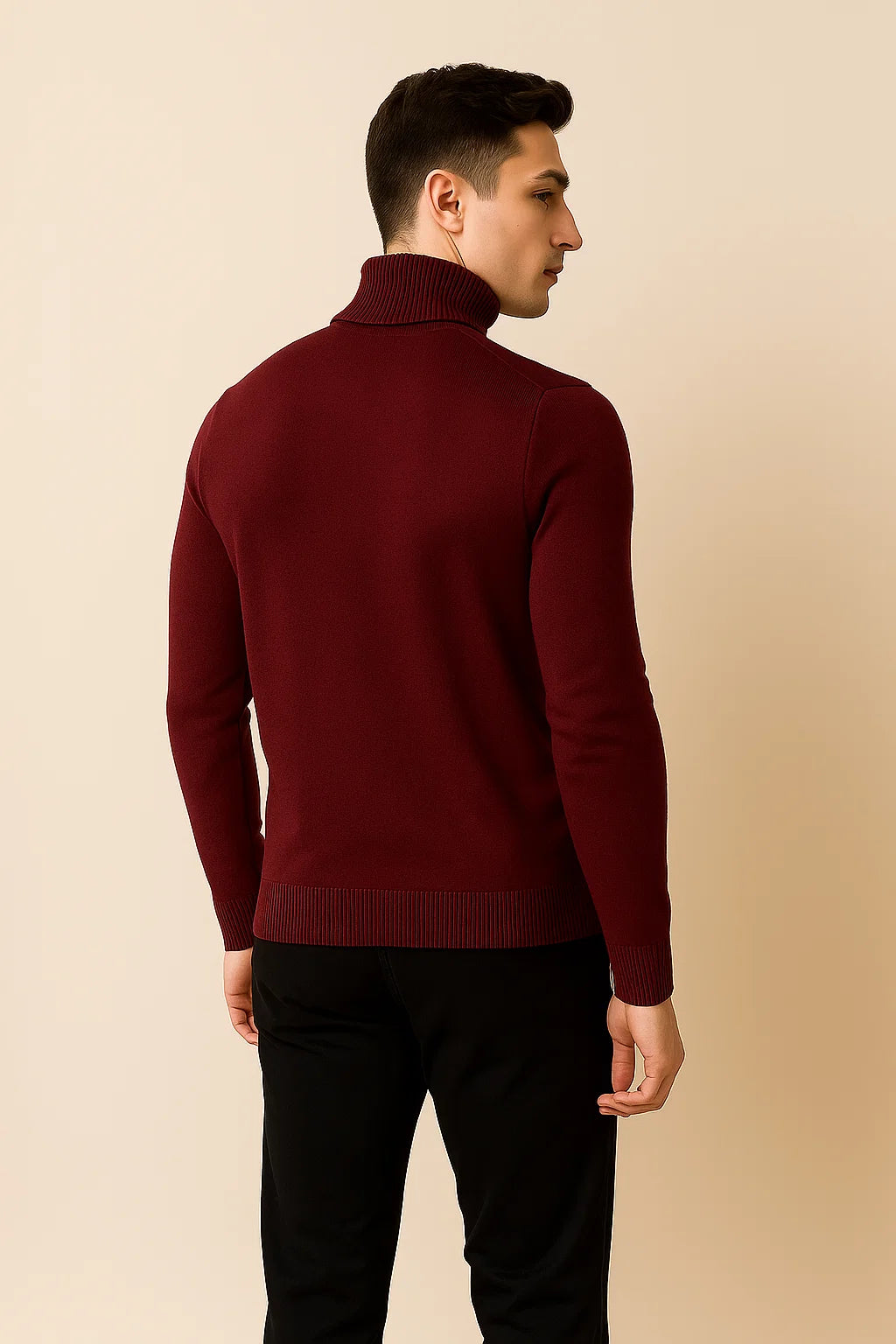 Men's Elegant Turtleneck Sweater - Red