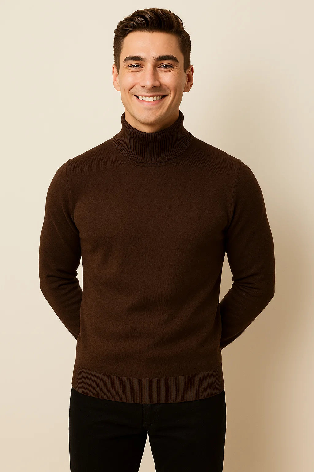 Men's Elegant Turtleneck Sweater - Brown