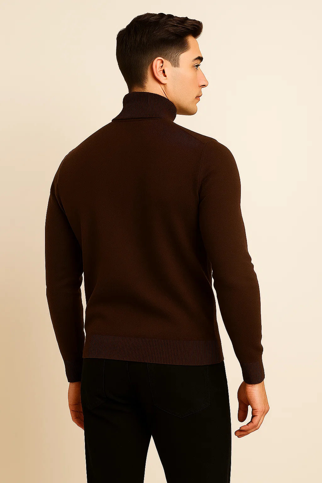 Men's Elegant Turtleneck Sweater - Brown